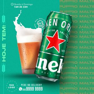 Post Feed Distribuidora Cerveja Heineken Social Media PSD Editável