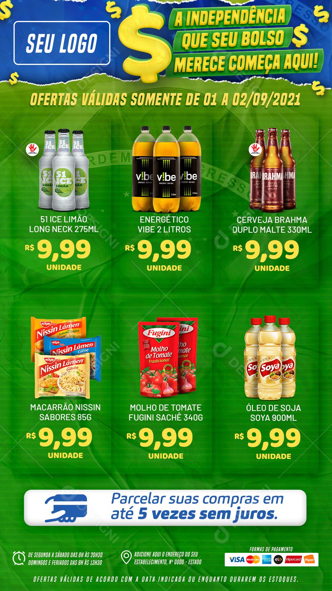 Story Post Feed Supermercado A Independência Que Seu Bolso Produto Social Media PSD Editável