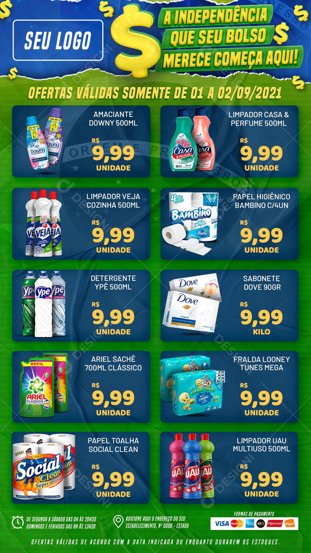 Story Post Feed Supermercado A Independência Que Seu Bolso Produto Social Media PSD Editável