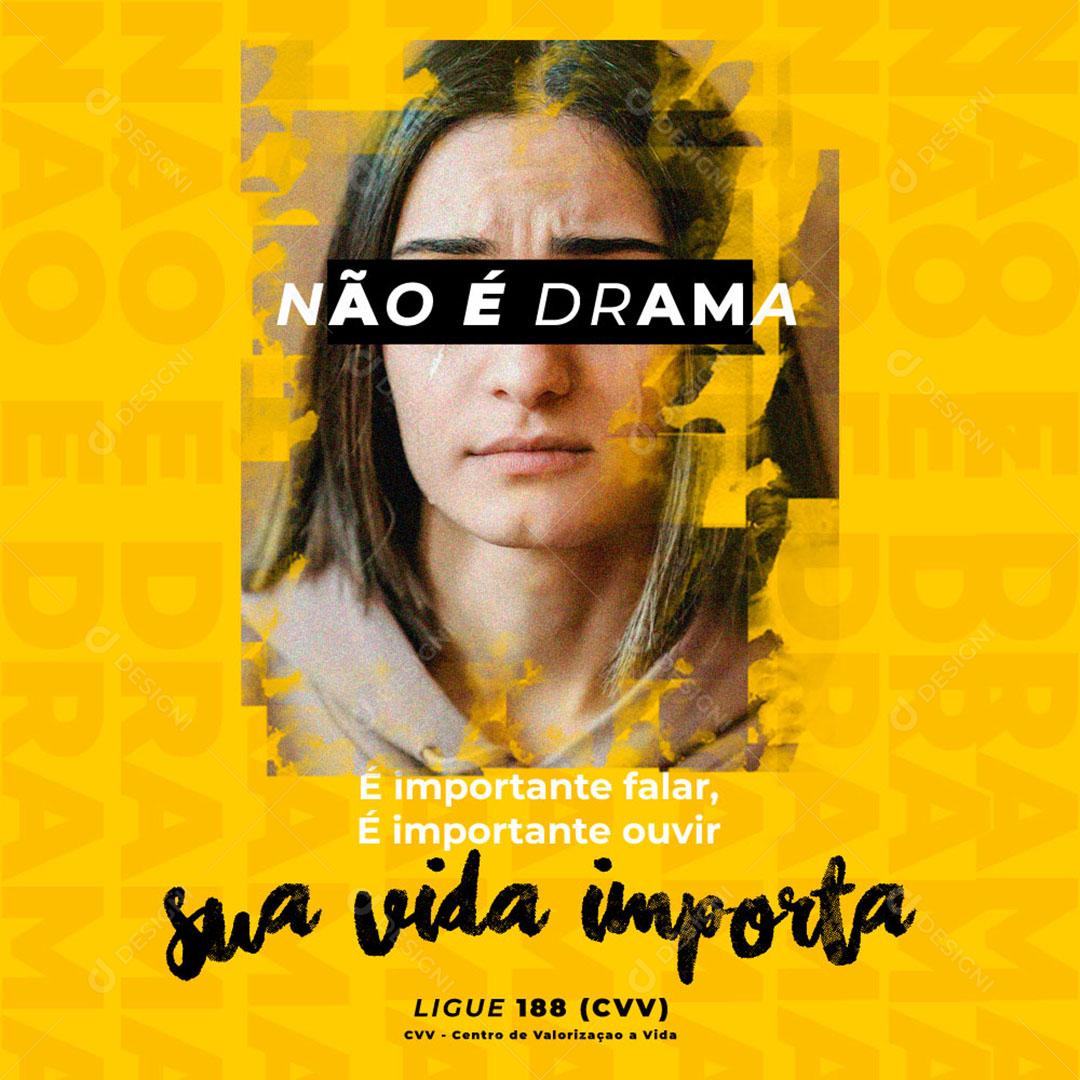 Post Feed Data Comemorativa Setembro Amarelo Não é Drama Social Media PSD Editável