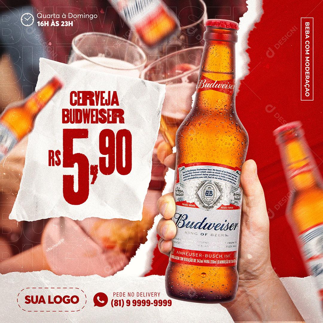 Cerveja Budweiser Social Media PSD Editáveis Bares Bebidas