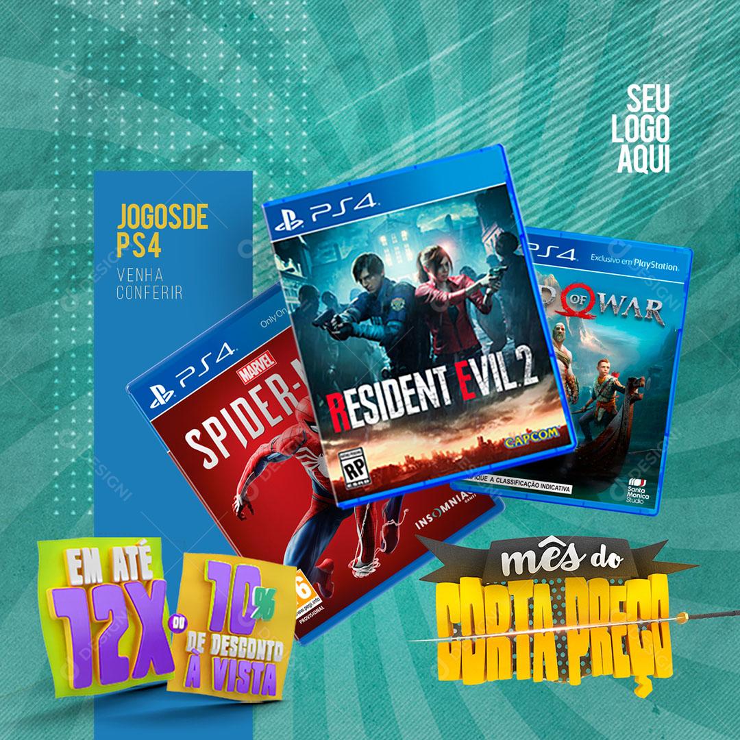 Post Feed Mês do Corta Preço Jogos de PS4 Social Media PSD Editável
