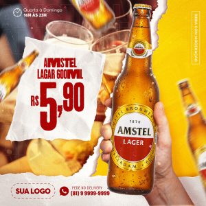 Cerveja Amstel Lager Social Media PSD Editáveis Bares Bebidas