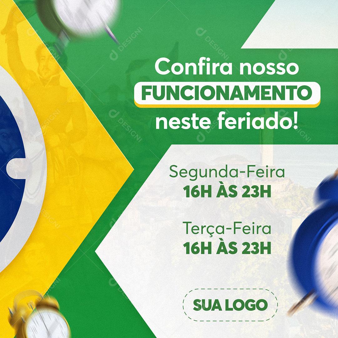 Calendário de Funcionamento Feriado Independência do Brasil Social Media PSD Editável