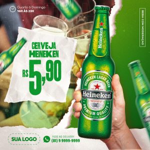 Cerveja Heineken Social Media PSD Editáveis Bares Bebidas