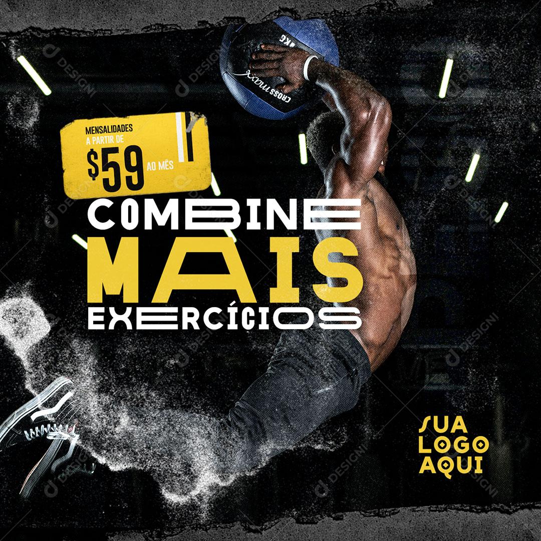 Post Feed Academia Combine Mais Exercícios Social Media PSD Editável