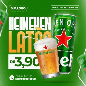 Post Feed Distribuidora Cerveja Heineken Latão Social Media PSD Editável