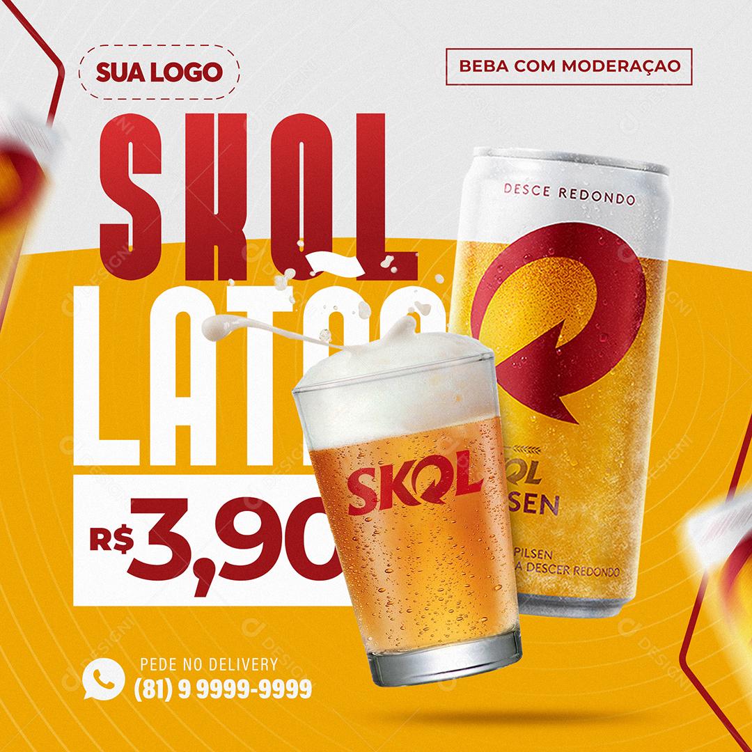 Post Feed Distribuidora Cerveja Skol Latão Social Media PSD Editável