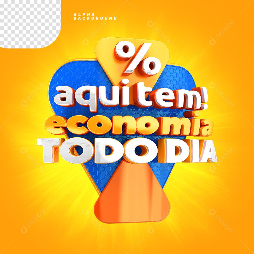Aqui Tem Economia Todo Dia Selo 3D Para Composição PNG Transparente