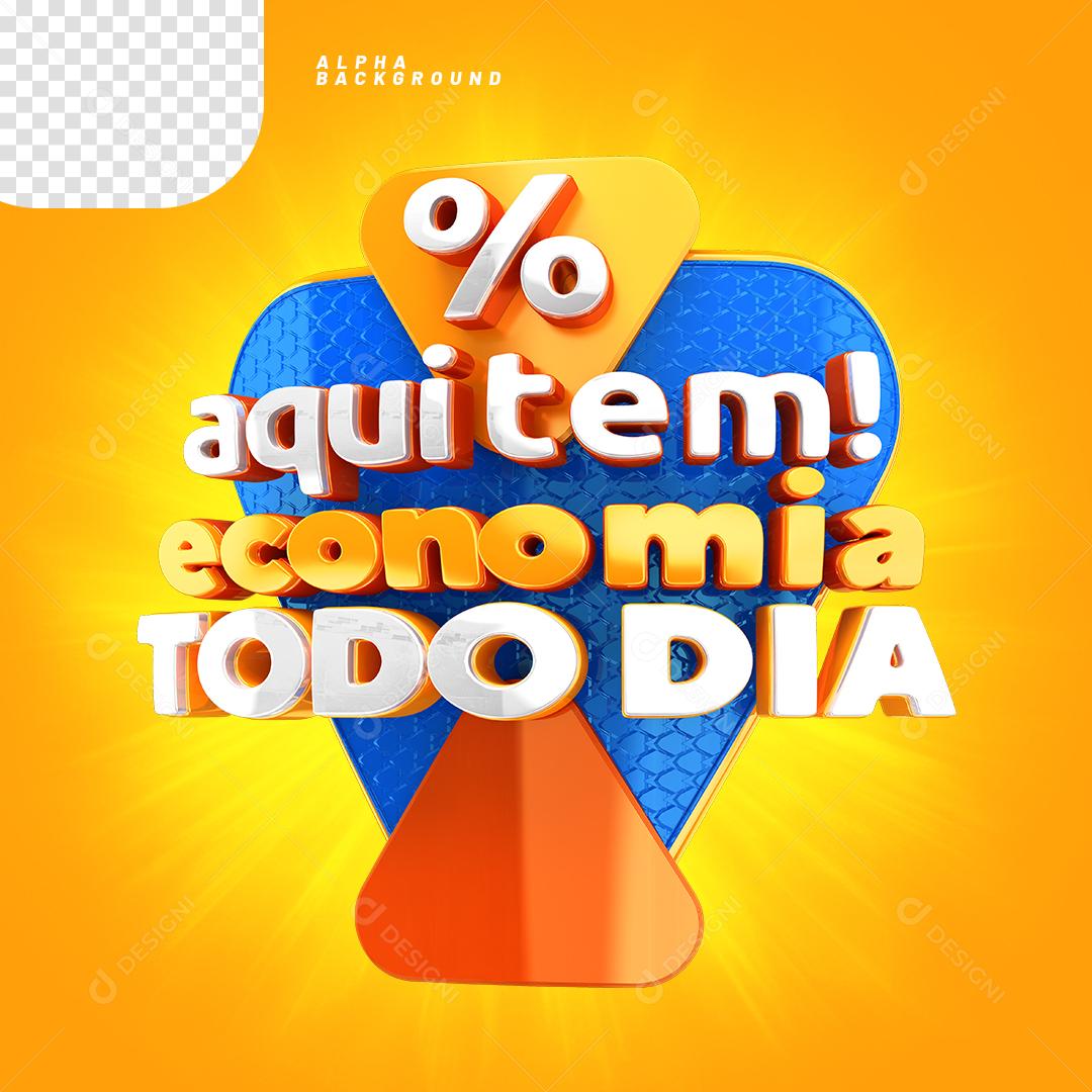 Aqui Tem Economia Todo Dia Selo 3D Para Composição PNG Transparente