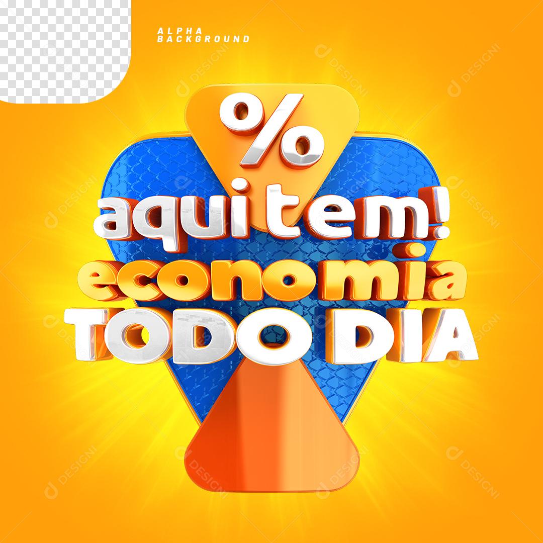 Aqui Tem Economia Todo Dia Selo 3D Para Composição PNG Transparente