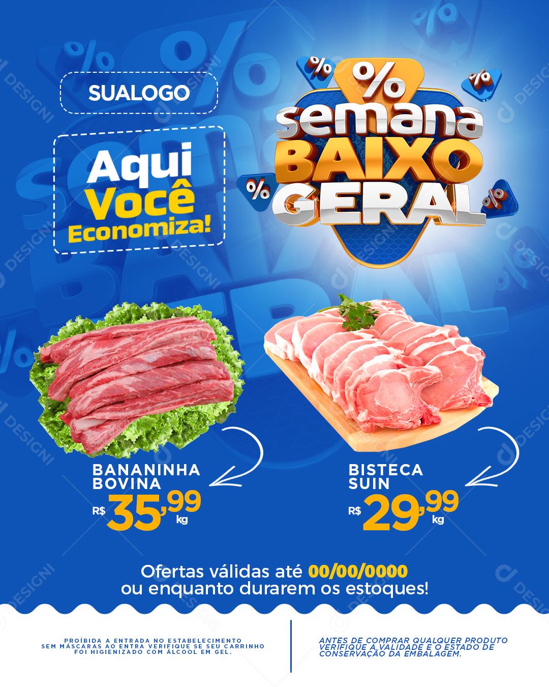 Post Semana Baixou Geral Produtos Carnes Social Media PSD Editável