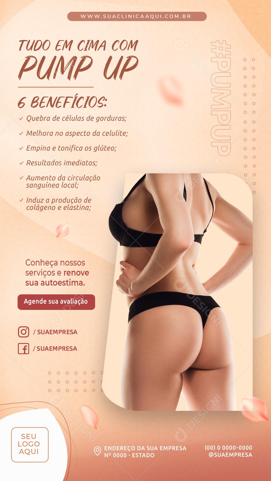 Post Story Clínica 6 Benefícios Pump Up Social Media PSD Editável