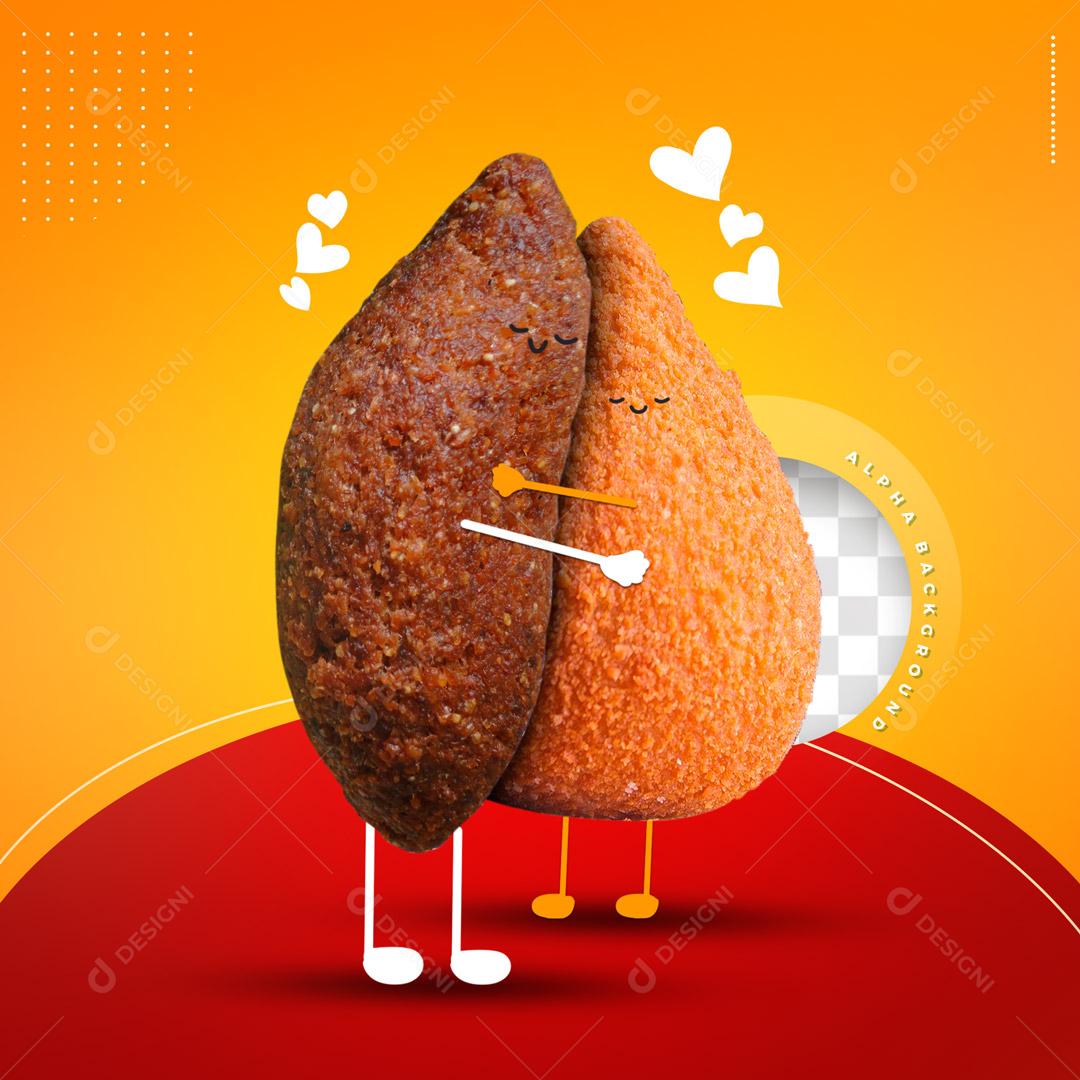 Emojis Coxinha e Quibe se Abraçando Elemento Para Composição PSD Editável