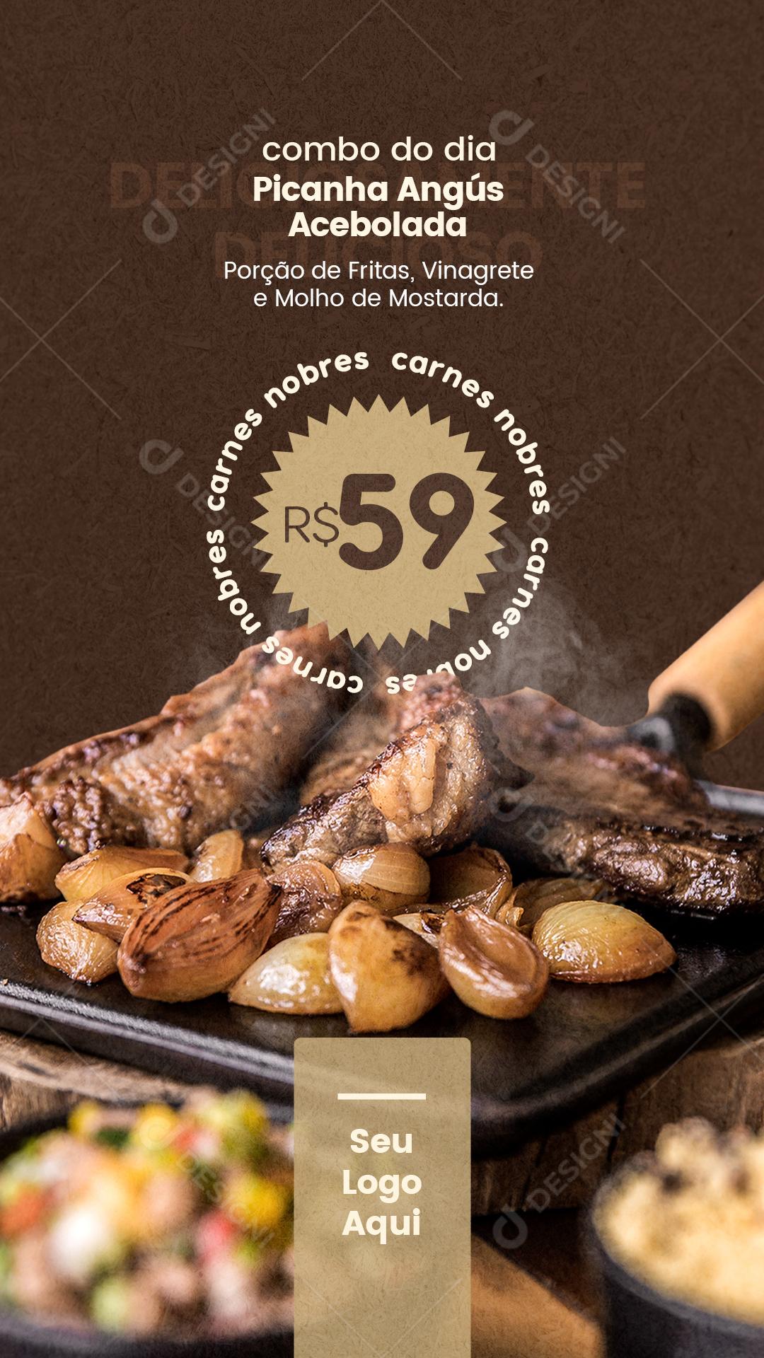 Combo Churrascaria Picanha Angús Acebolada Stories Social Media PSD Editável