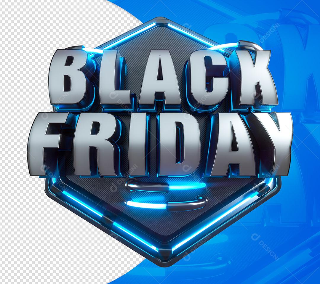 Black Friday Selo 3D Azul Para Composição PSD