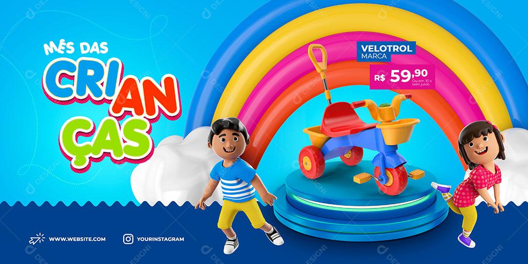 Post Banner Mês das Crianças Produto Velotrol Social Media PSD Editável
