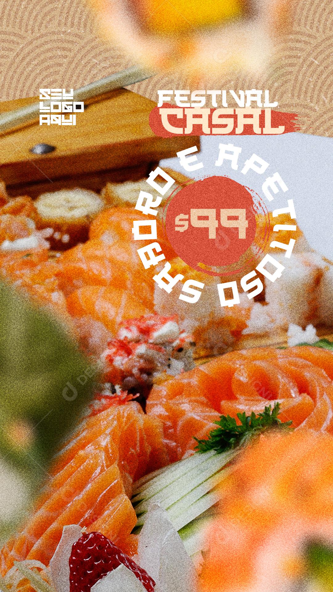 Festival Casal Sushi Stories Social Media PSD Editável