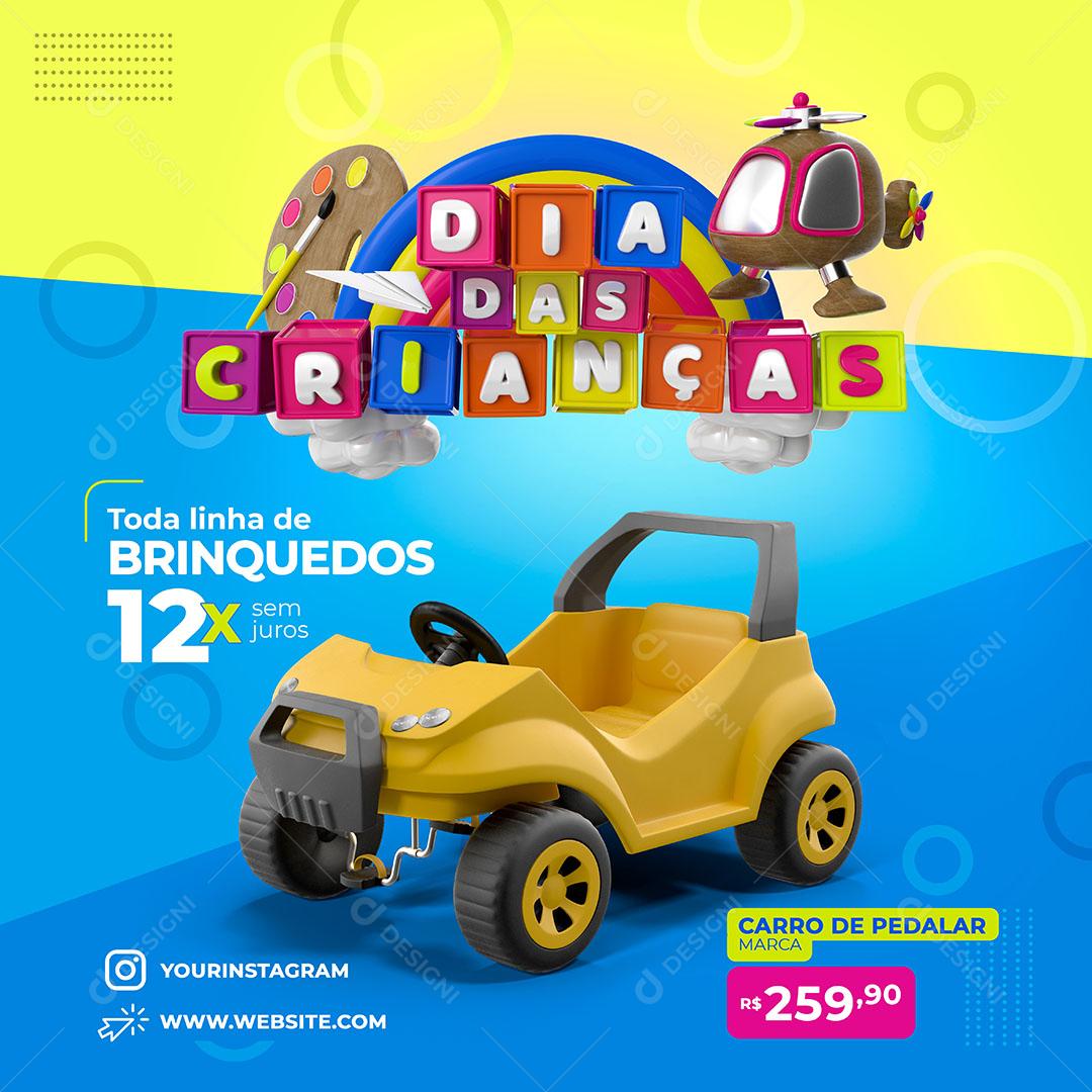 Post Feed Dia das Crianças Produto Carro de Pedalar Social Media PSD Editável