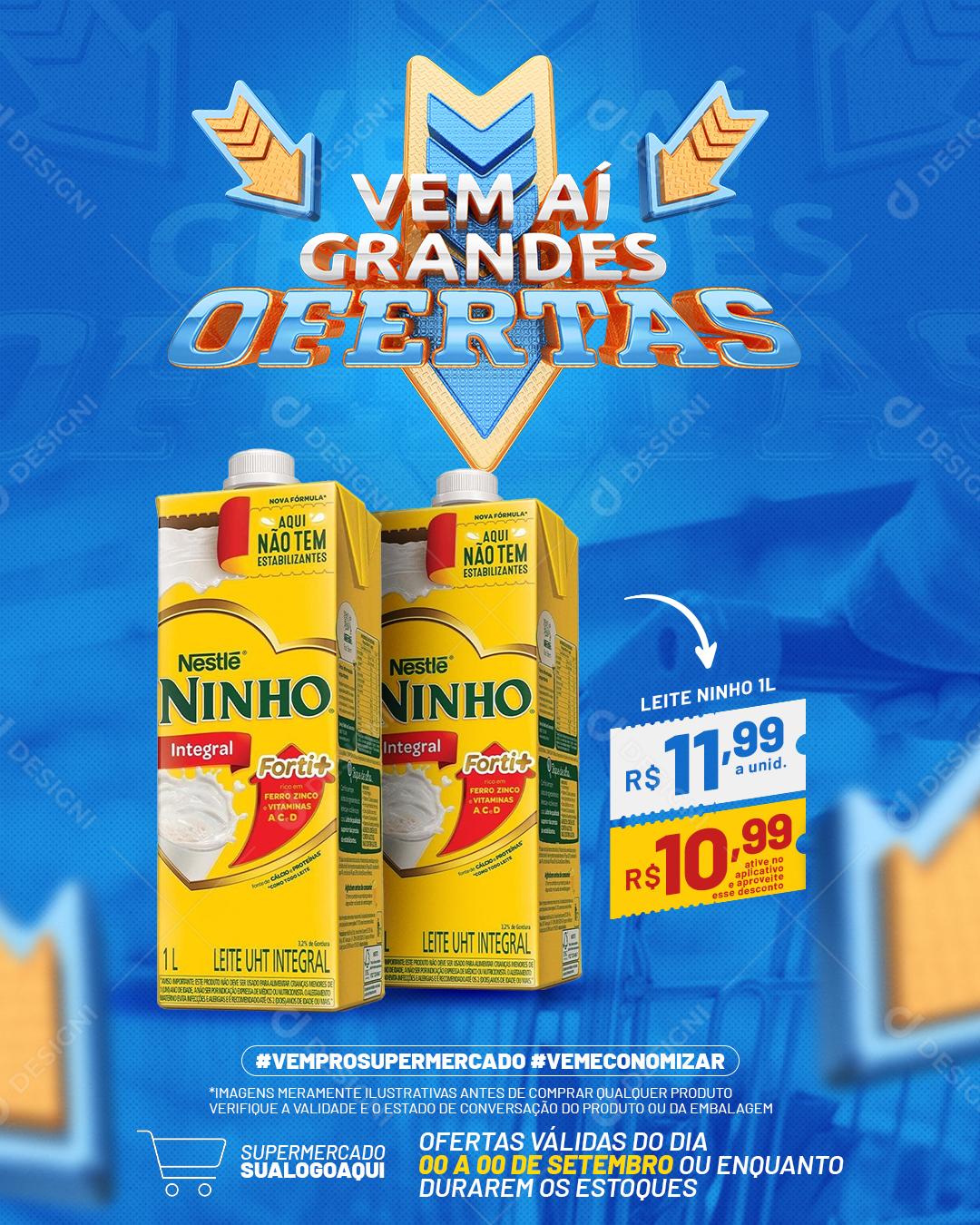 Post Supermercado Vem Aí Grandes Ofertas Produtos Social Media PSD Editável