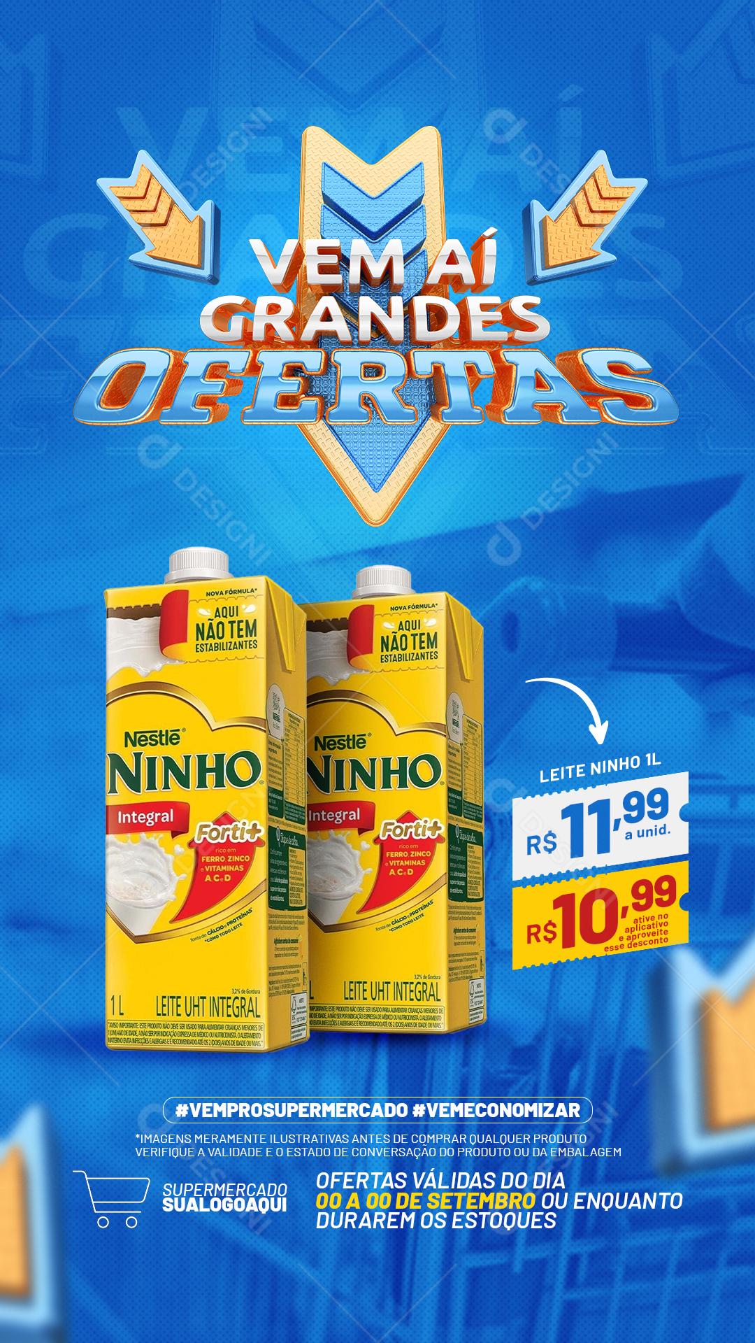 Post Supermercado Vem Aí Grandes Ofertas Produtos Social Media PSD Editável