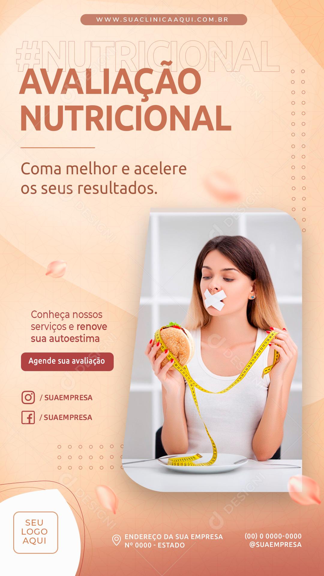 Post Story Nutricionista Avaliação Nutricional Social Media PSD Editável