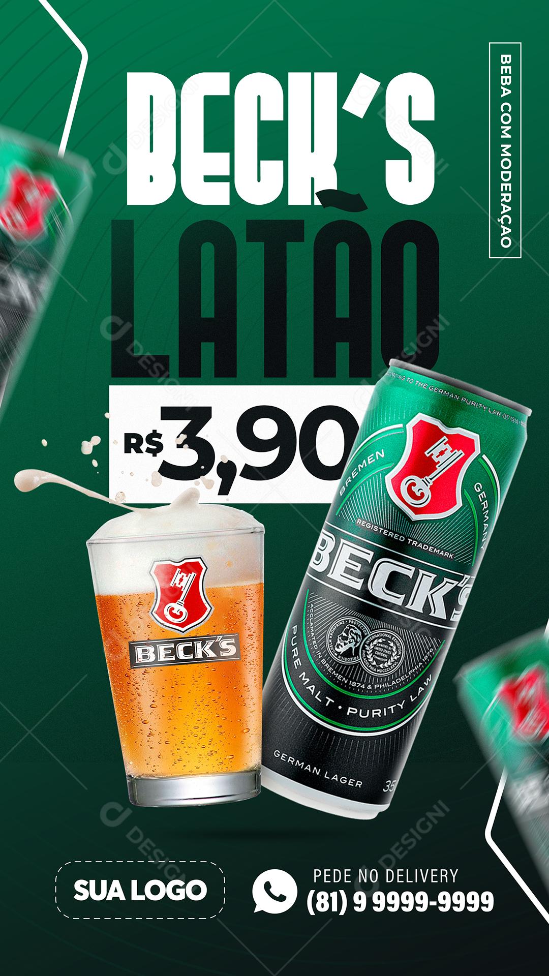 Post Story Distribuidora Cerveja Beck´s Latão Social Media PSD Editável