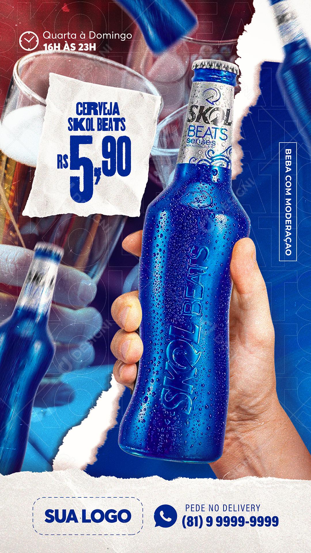 Post Story Distribuidora Cerveja Skol Beats Social Media PSD Editável