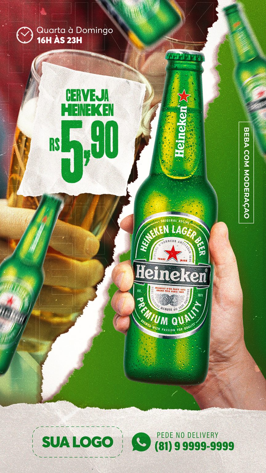 Post Story Distribuidora Cerveja Heineken Social Media PSD Editável