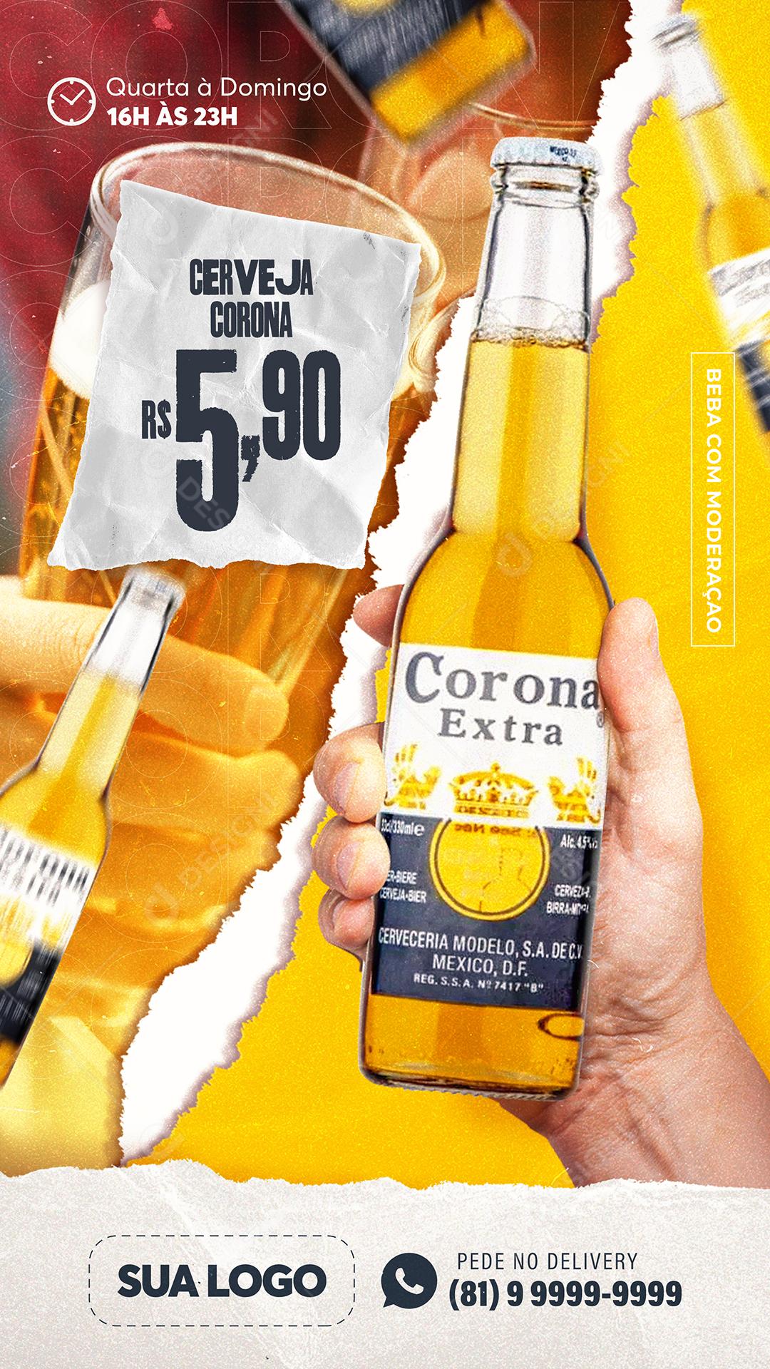 Post Story Distribuidora Cerveja Corona Extra Social Media PSD Editável