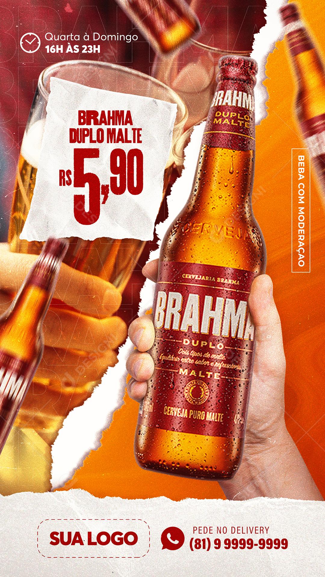 Post Story Distribuidora Cerveja Brahma Duplo Malte Social Media PSD Editável