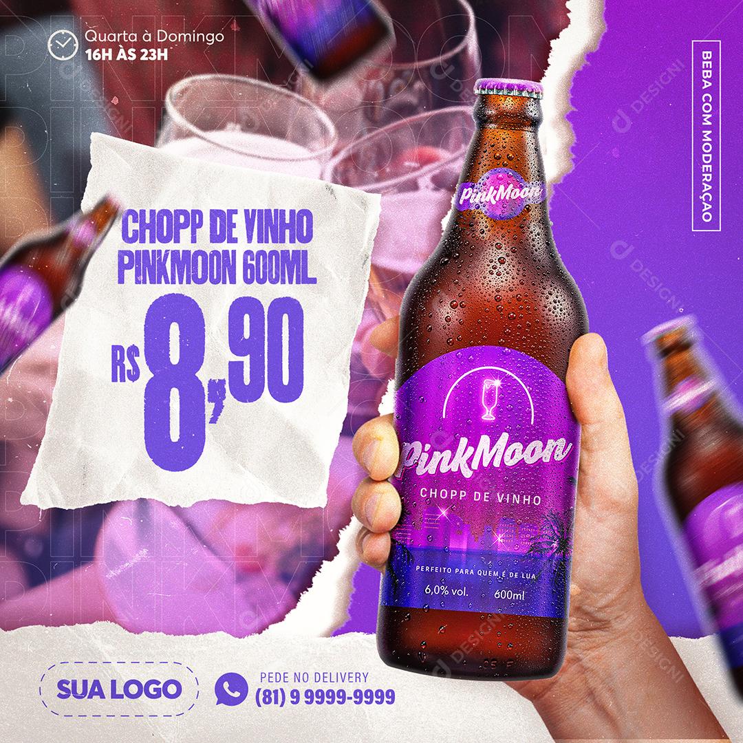 Post Feed Distribuidora Cerveja Pink Moon Social Media PSD Editável