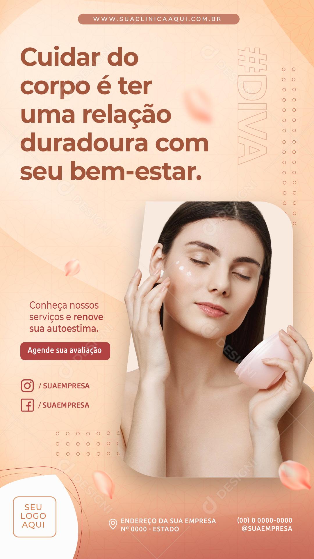 Post Story Clínica Cuidar do Corpo Social Media PSD Editável