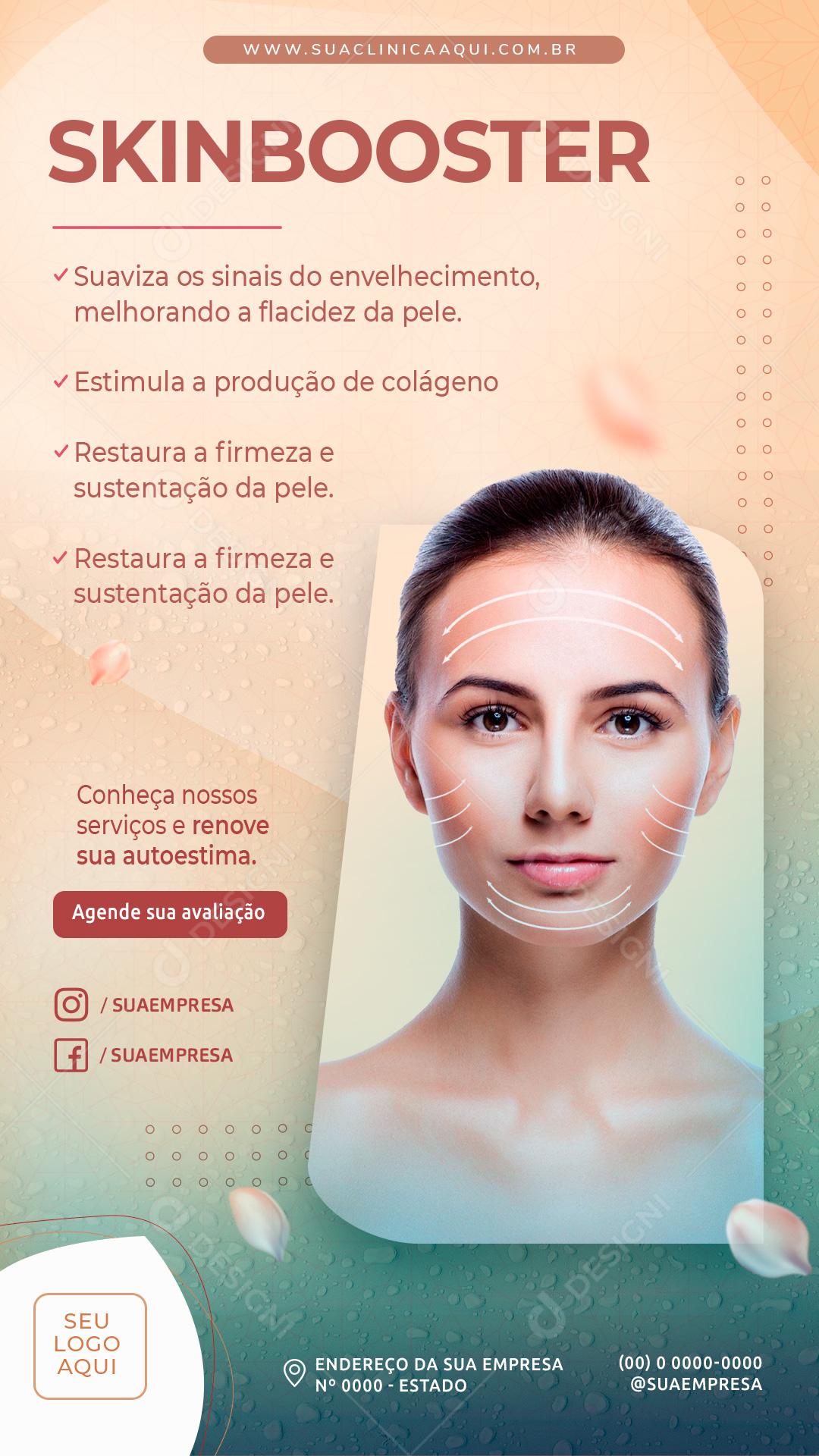 Post Story Clínica Skinbooster Suaviza os Sinais do Envelhecimento Social Media PSD Editável