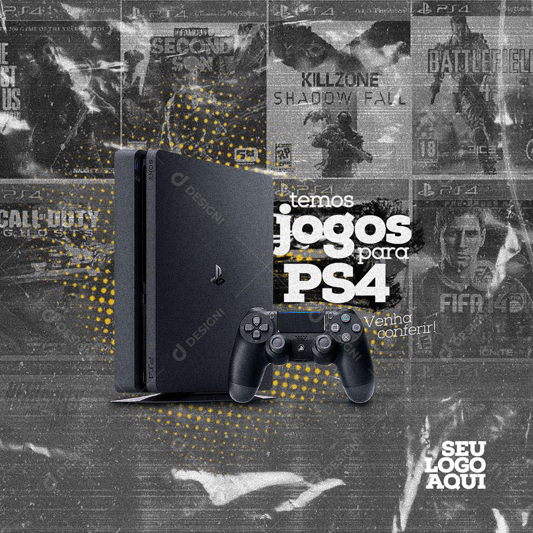 Post Feed Loja Temos Jogos Para PS4 Social Media PSD Editável