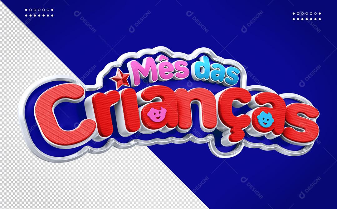 Selo 3D Mês das Crianças para Composição PNG Transparente Sem Fundo