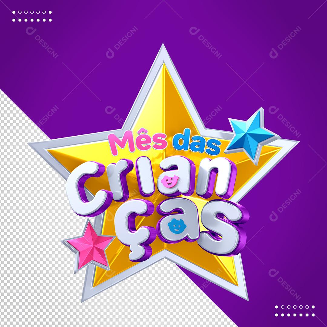 Selo 3D Mês das Crianças para Composição PNG Transparente Sem Fundo