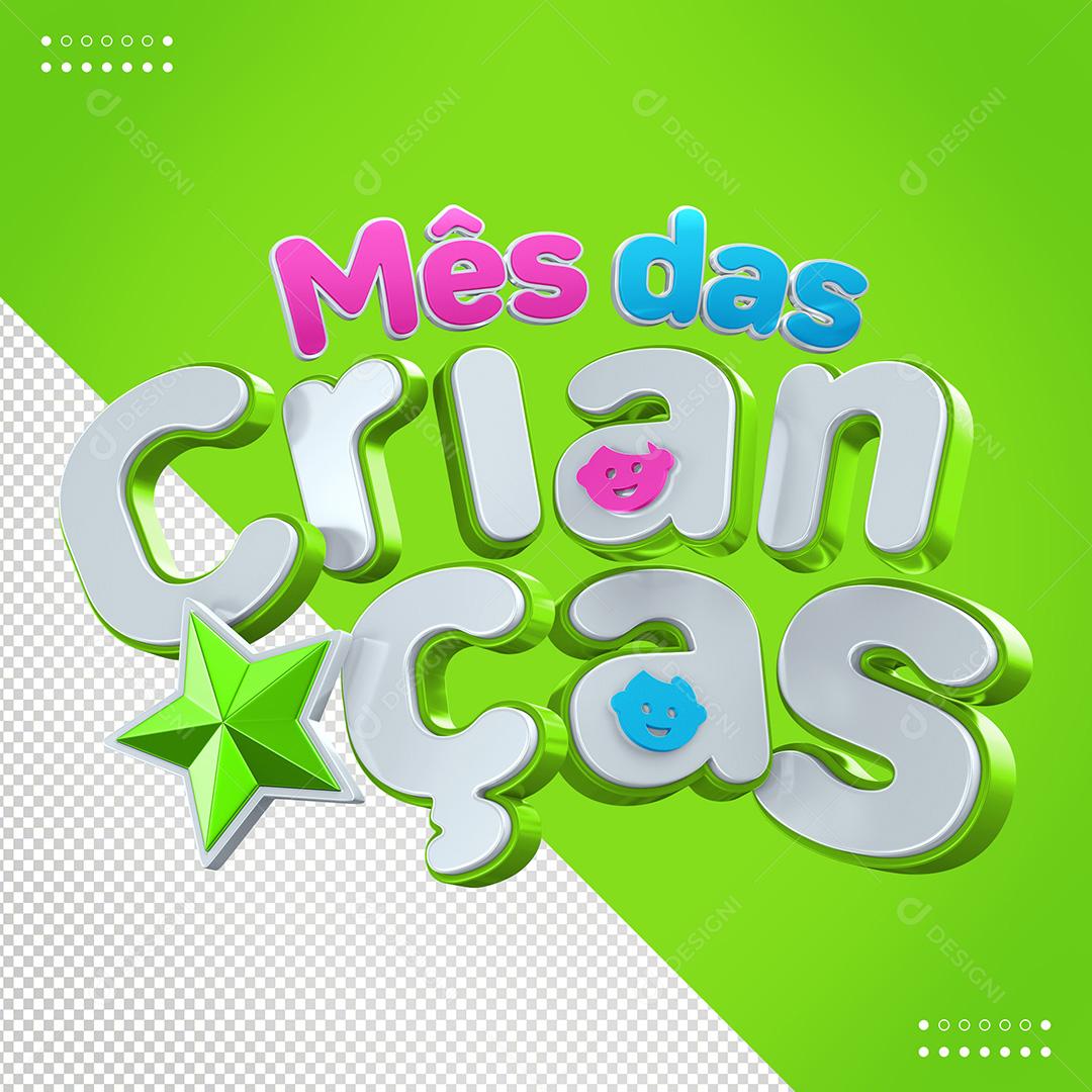 Selo 3D Mês das Crianças para Composição PNG Transparente Sem Fundo