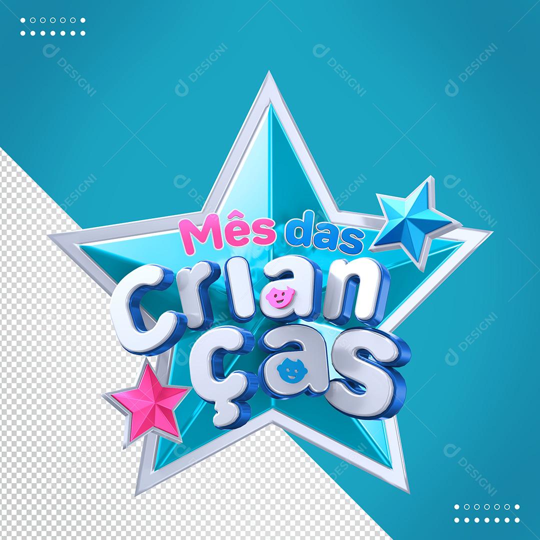 Selo 3D Mês das Crianças para Composição PNG Transparente Sem Fundo