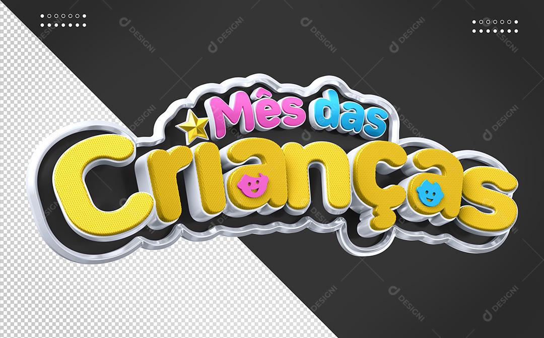 Selo 3D Mês das Crianças para Composição PNG Transparente Sem Fundo