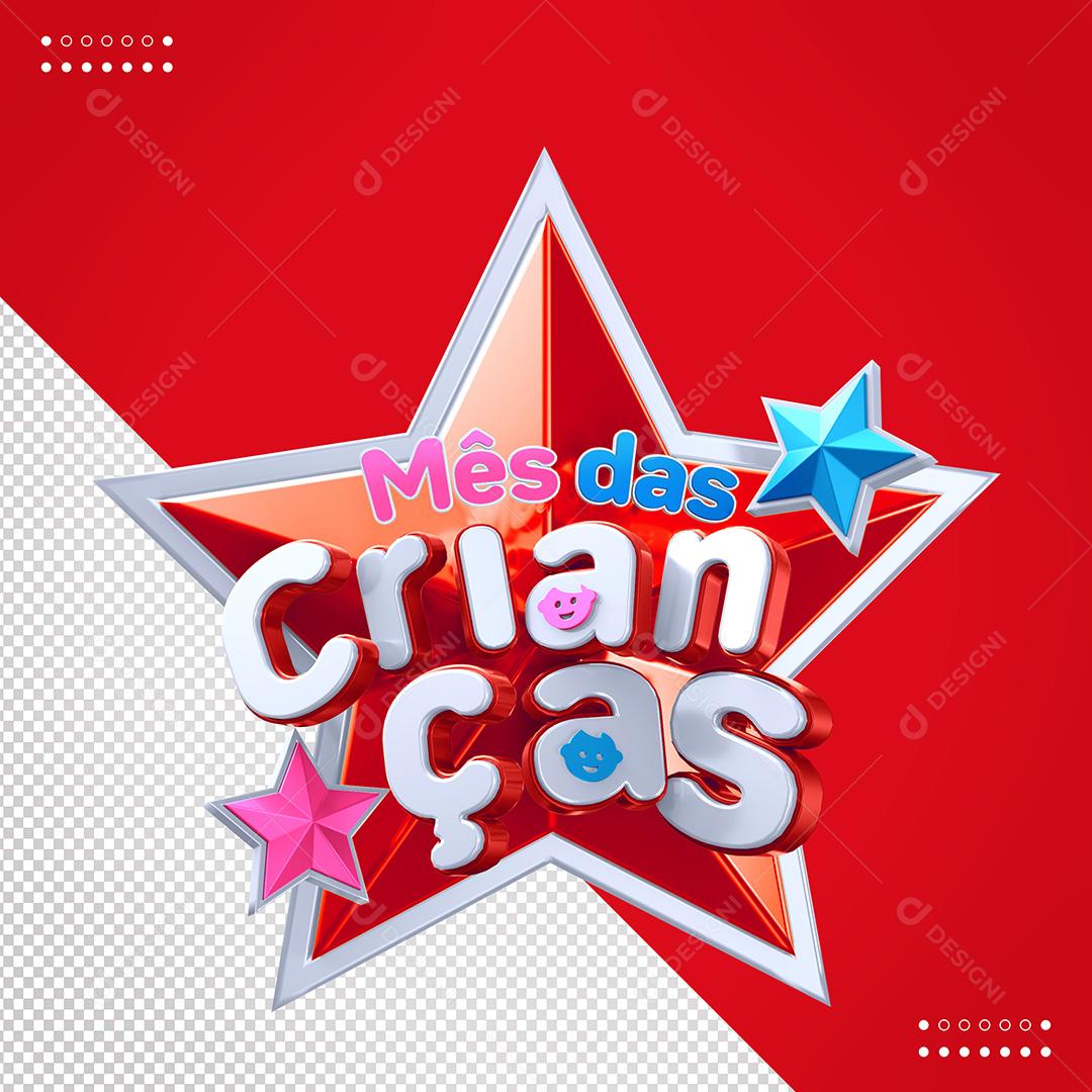 Selo 3D Mês das Crianças para Composição PNG Transparente Sem Fundo