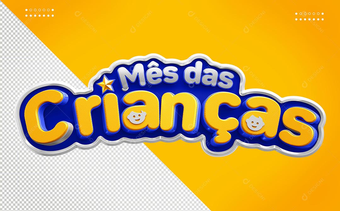 Selo 3D Mês das Crianças para Composição PNG Transparente Sem Fundo