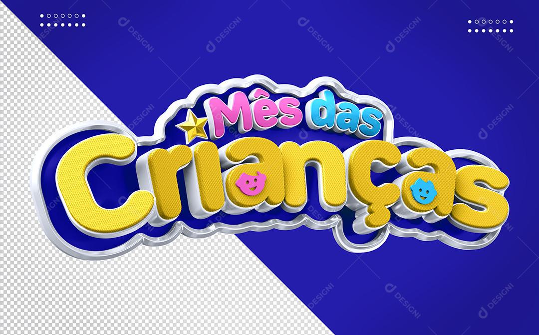 Selo 3D Mês das Crianças para Composição PNG Transparente Sem Fundo