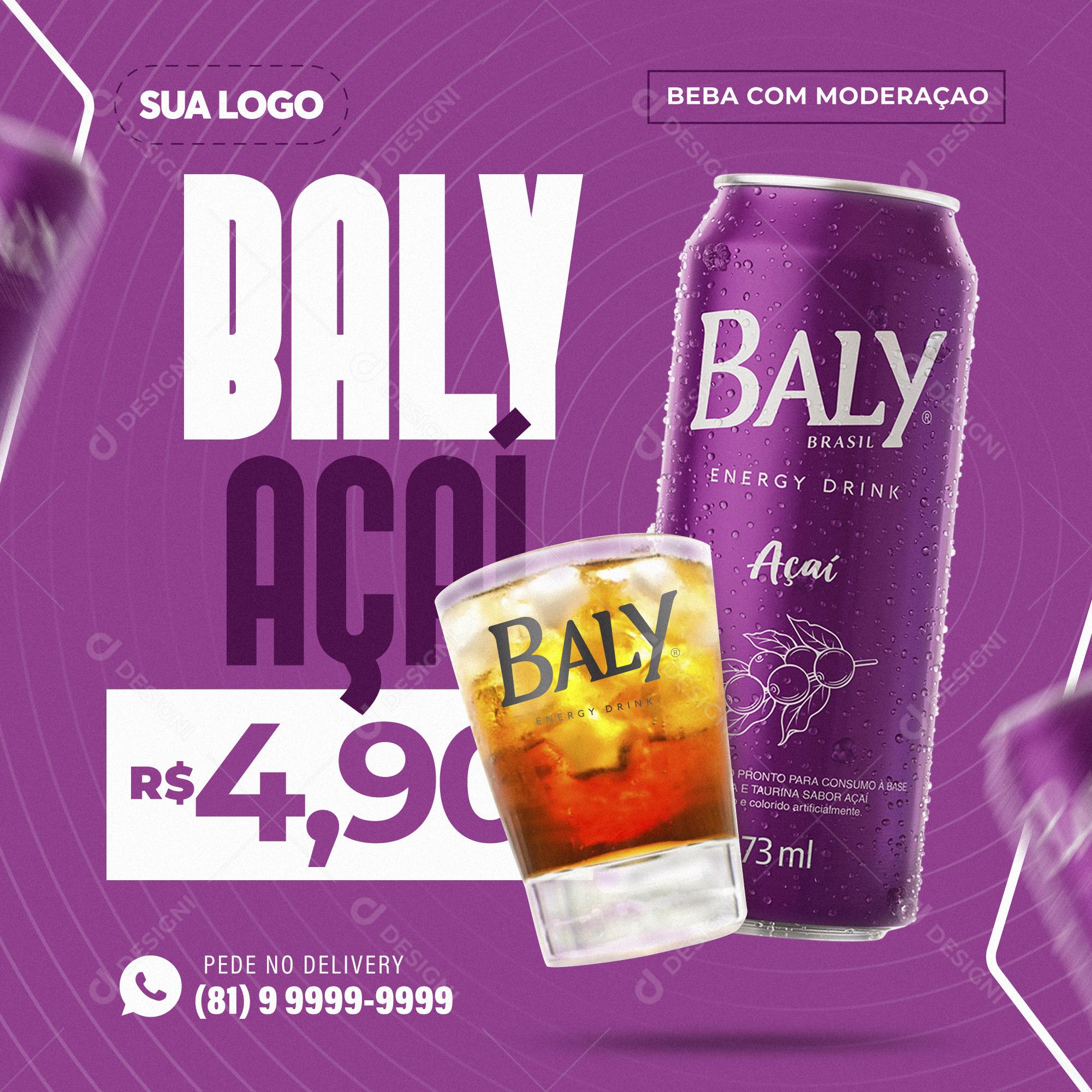 Post Feed Bebida Energética Baly Açaí Social Media PSD Editável