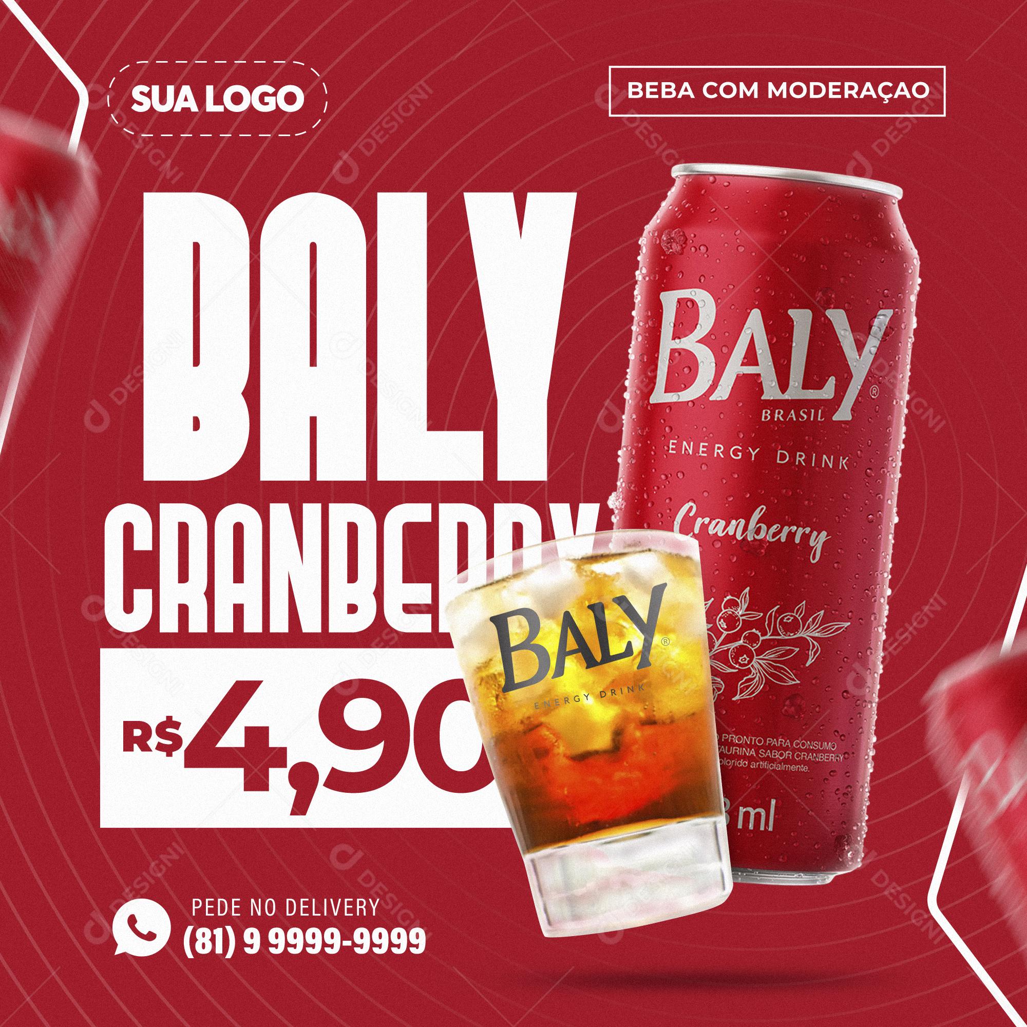 Post Feed Bebida Energética Baly Cranberry Social Media PSD Editável