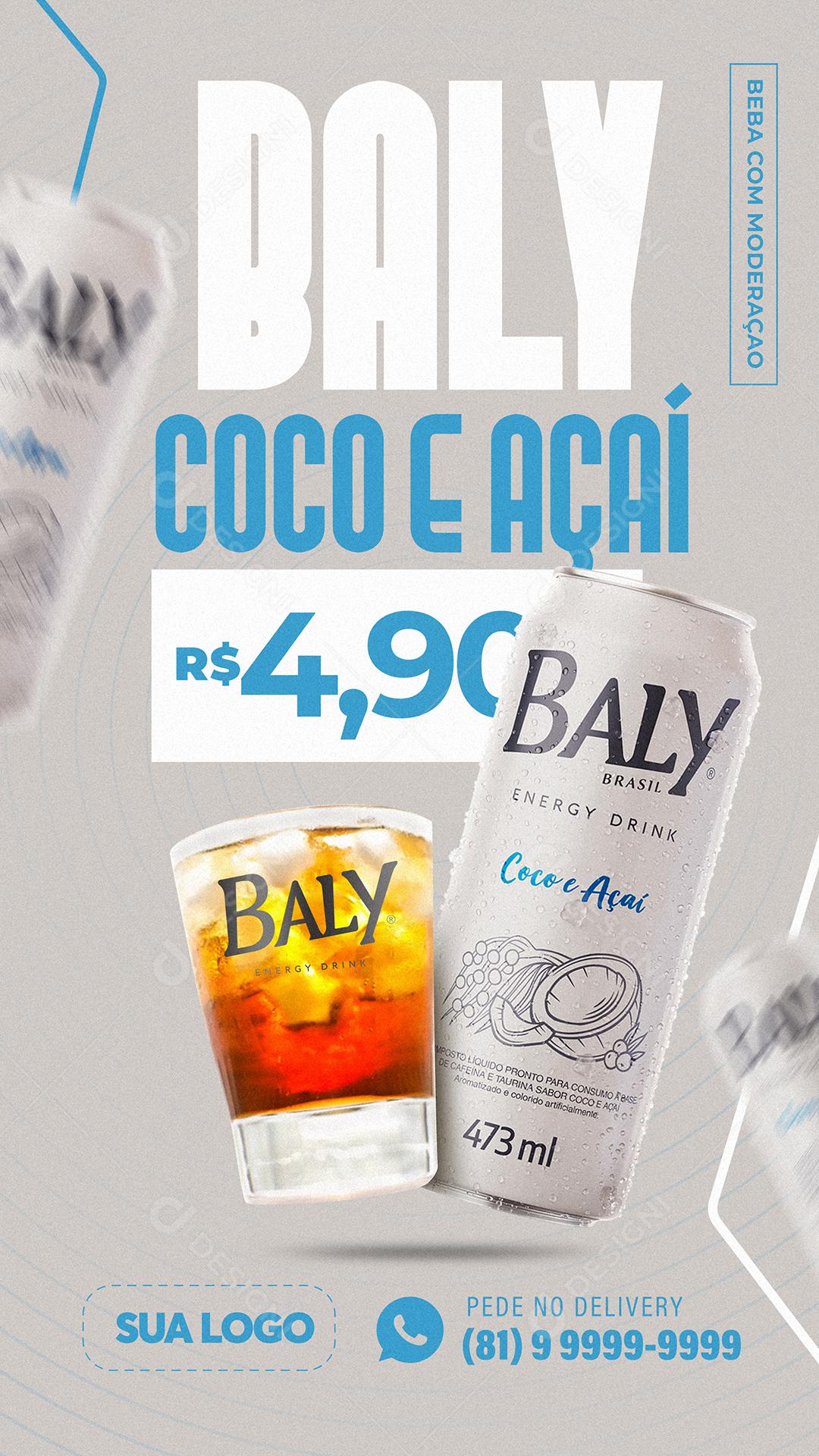 Post Story Bebida Energética Baly Coco e Açaí Social Media PSD Editável