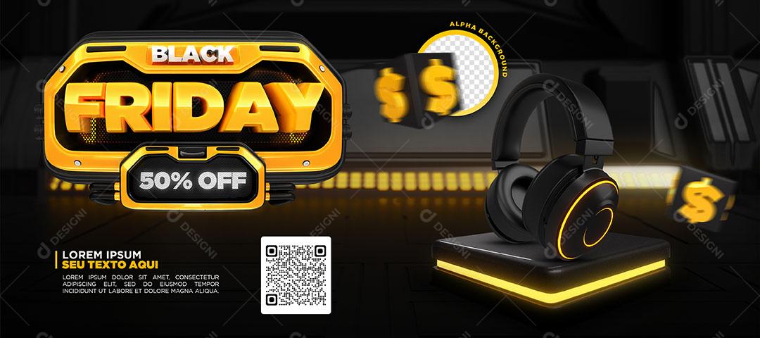 Post Banner Black Friday Produto Headset Social Media PSD Editável