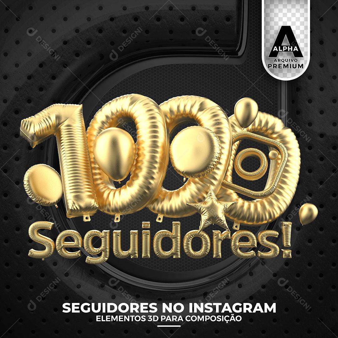 1000 Seguidores no Instagram Elemento 3D Para Composição PNG Transparente
