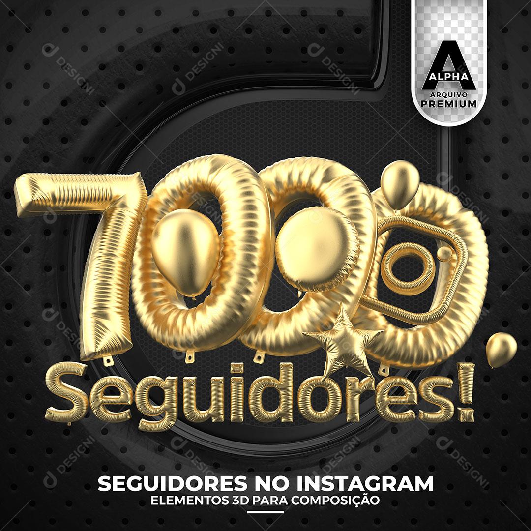 7000 Seguidores no Instagram Elemento 3D Para Composição PNG Transparente
