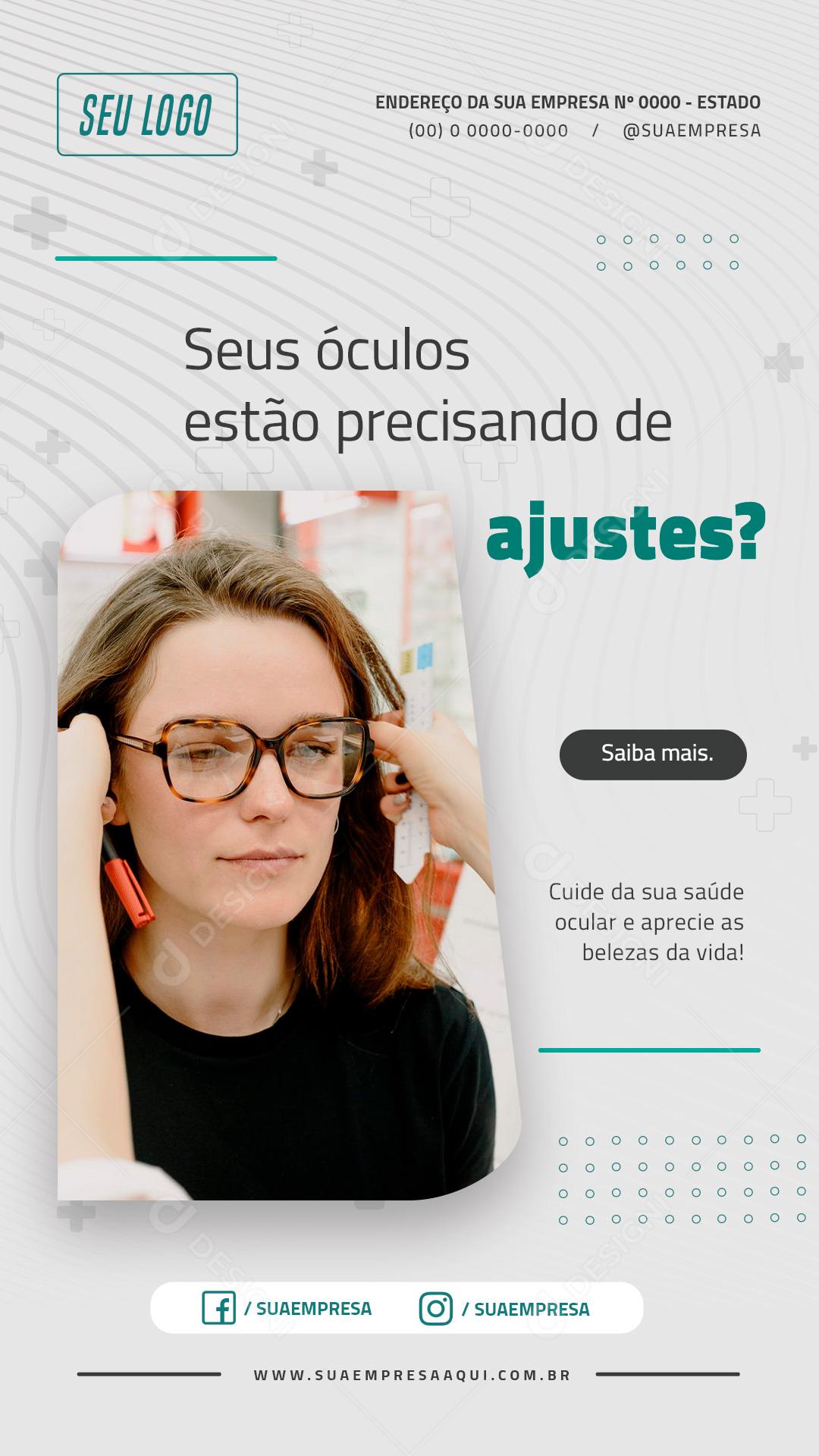 Post Story Ótica Seus Óculos Estão Precisando de Ajustes Social Media PSD Editável